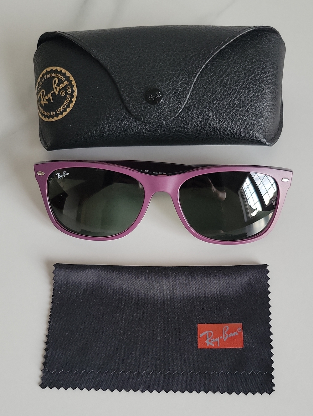 Ray-Ban RB 2132 Purple New Wayfarer Classic Sunglasses with Grey Lenses